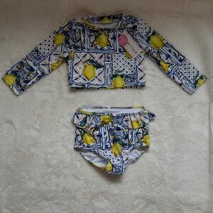 Positano Lemon Tile Print Long Sleeve swimsuit